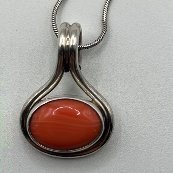 TAXCO TJ-75 PINK CORAL AND STERLING PENDANT ON A STERLING SILVER 20” SNAKE CHAIN - Picture 5 of 12